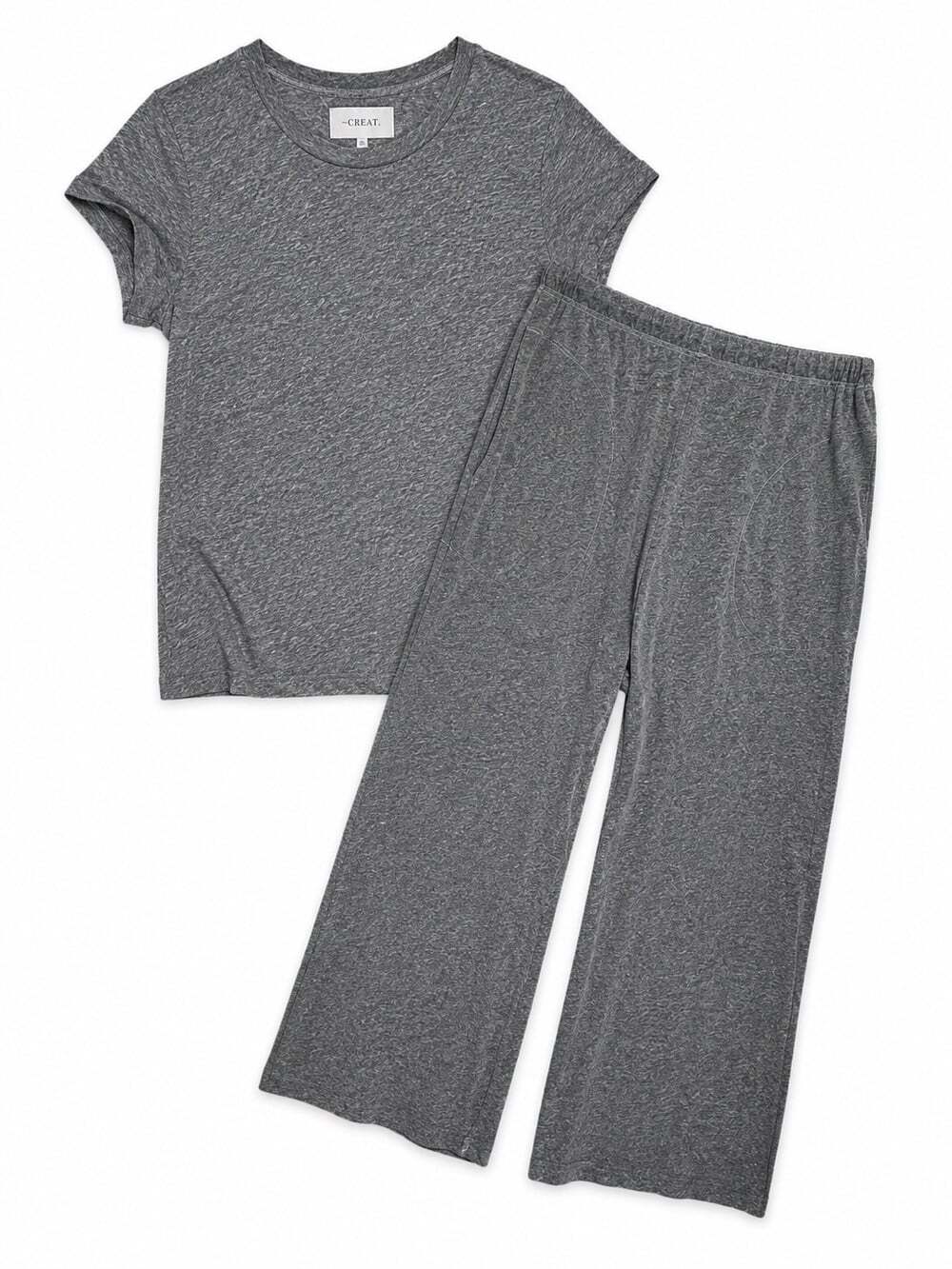 The Great Heather Grey Lounge Set Tee Wide Leg Drop Crotch Pants 1 S 2 M - Picture 9 of 9